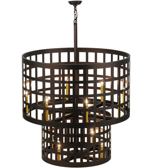 Meyda Lighting Cilindro 40" 12-Light Mahogany Bronze Golpe Pendant Light With Ivory Faux Candlelight