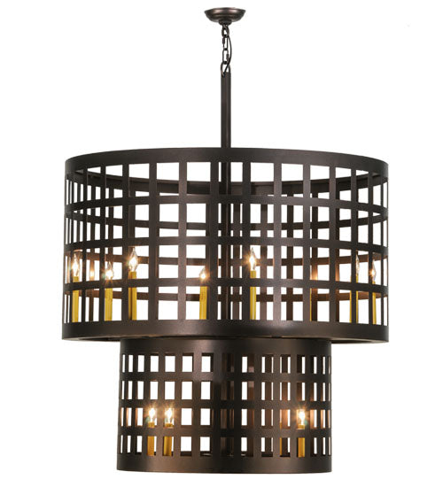 Meyda Lighting Cilindro 40" 12-Light Mahogany Bronze Golpe Pendant Light With Ivory Faux Candlelight