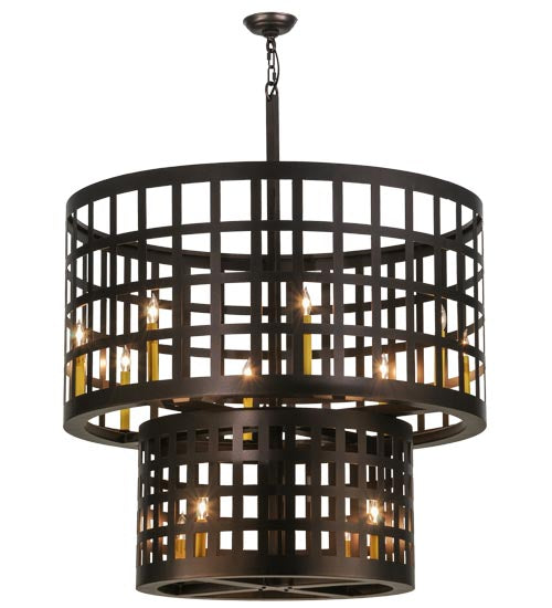 Meyda Lighting Cilindro 40" 12-Light Mahogany Bronze Golpe Pendant Light With Ivory Faux Candlelight