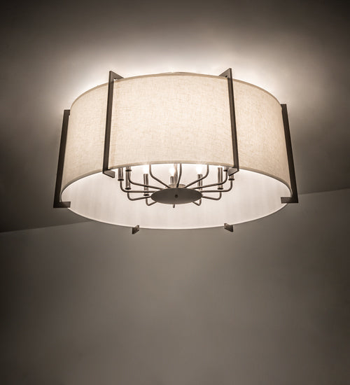 Meyda Lighting Cilindro 40" 12-Light Timeless Bronze Structure Semi-flush Mount Light With Off-White On Styrene Shade