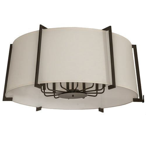Meyda Lighting Cilindro 40" 12-Light Timeless Bronze Structure Semi-flush Mount Light With Off-White On Styrene Shade