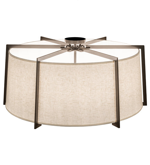 Meyda Lighting Cilindro 40" 12-Light Timeless Bronze Structure Semi-flush Mount Light With Off-White On Styrene Shade
