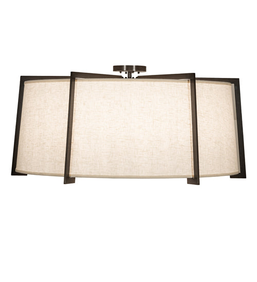 Meyda Lighting Cilindro 40" 12-Light Timeless Bronze Structure Semi-flush Mount Light With Off-White On Styrene Shade