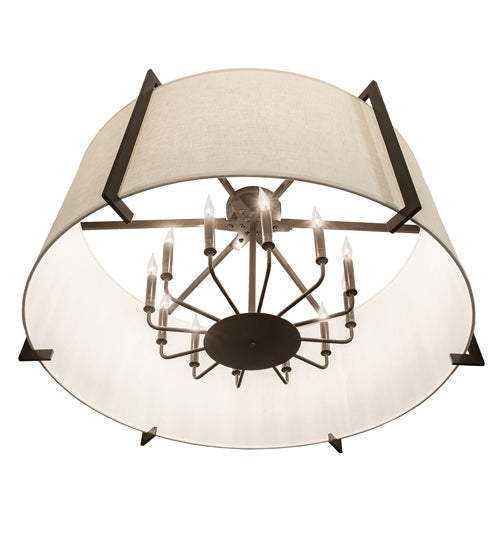 Meyda Lighting Cilindro 40" 12-Light Timeless Bronze Structure Semi-flush Mount Light With Off-White On Styrene Shade