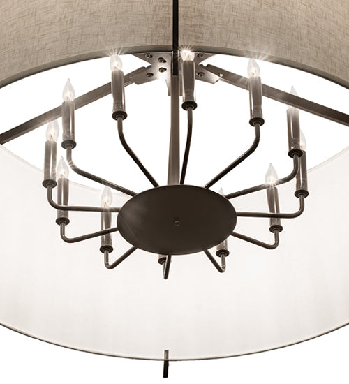 Meyda Lighting Cilindro 40" 12-Light Timeless Bronze Structure Semi-flush Mount Light With Off-White On Styrene Shade