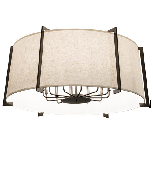 Meyda Lighting Cilindro 40" 12-Light Timeless Bronze Structure Semi-flush Mount Light With Off-White On Styrene Shade