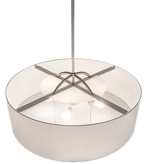 Meyda Lighting Cilindro 40" 4-Light Extreme Chrome Rotunda Pendant Light With White Textrene Shade