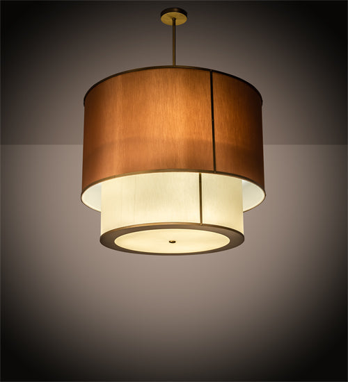 Meyda Lighting Cilindro 40" 6-Light 2-Tier Gold Metallic Textrene Pendant Light With Amber & White Shade