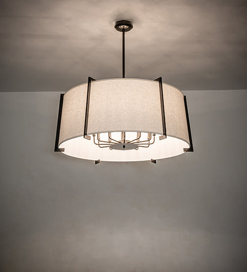 Meyda Lighting Cilindro 42" 12-Light Timeless Bronze Structure Pendant Light With Off White Shade