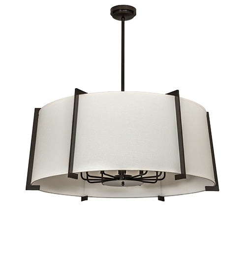 Meyda Lighting Cilindro 42" 12-Light Timeless Bronze Structure Pendant Light With Off White Shade