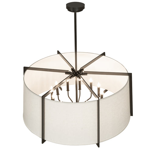 Meyda Lighting Cilindro 42" 12-Light Timeless Bronze Structure Pendant Light With Off White Shade
