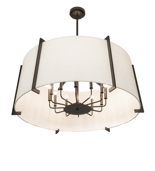 Meyda Lighting Cilindro 42" 12-Light Timeless Bronze Structure Pendant Light With Off White Shade