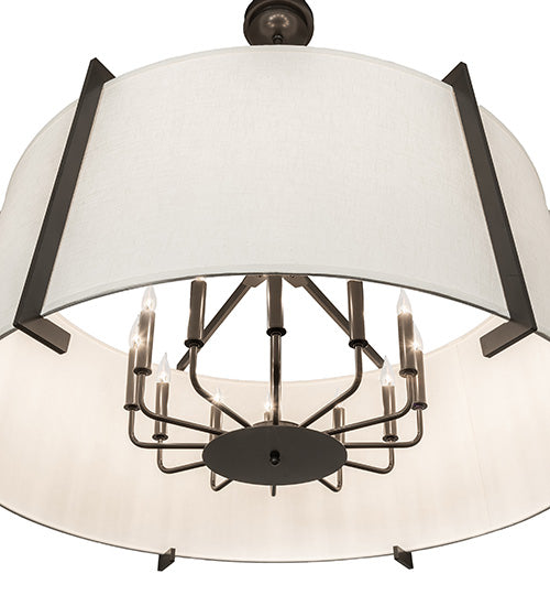 Meyda Lighting Cilindro 42" 12-Light Timeless Bronze Structure Pendant Light With Off White Shade
