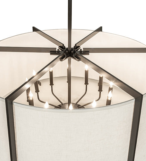 Meyda Lighting Cilindro 42" 12-Light Timeless Bronze Structure Pendant Light With Off White Shade