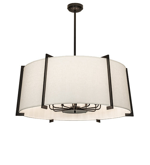 Meyda Lighting Cilindro 42" 12-Light Timeless Bronze Structure Pendant Light With Off White Shade