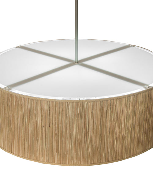 Meyda Lighting Cilindro 42" 4-Light Brushed Aluminum Pendant Light With Beige Textrene & White Shade