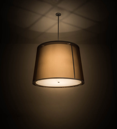 Meyda Lighting Cilindro 42" 4-Light Wheel Silver Textrene Tapered Pendant Light With Brown Textralite & Eggshell Textrene Shade
