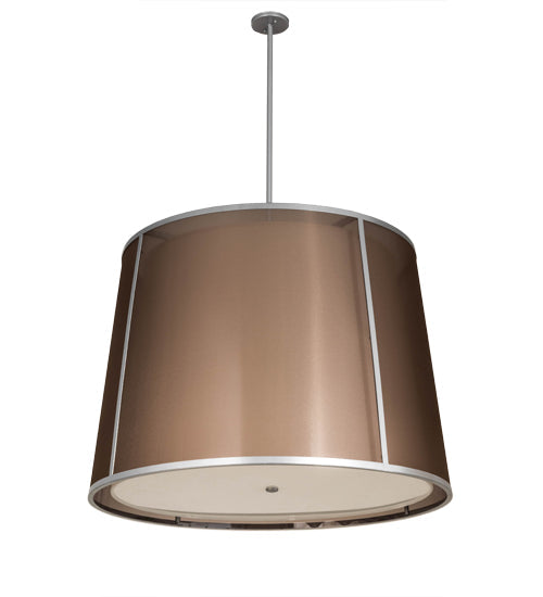 Meyda Lighting Cilindro 42" 4-Light Wheel Silver Textrene Tapered Pendant Light With Brown Textralite & Eggshell Textrene Shade