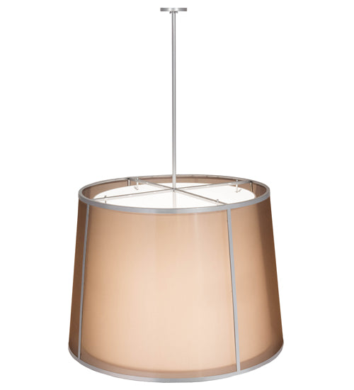 Meyda Lighting Cilindro 42" 4-Light Wheel Silver Textrene Tapered Pendant Light With Brown Textralite & Eggshell Textrene Shade
