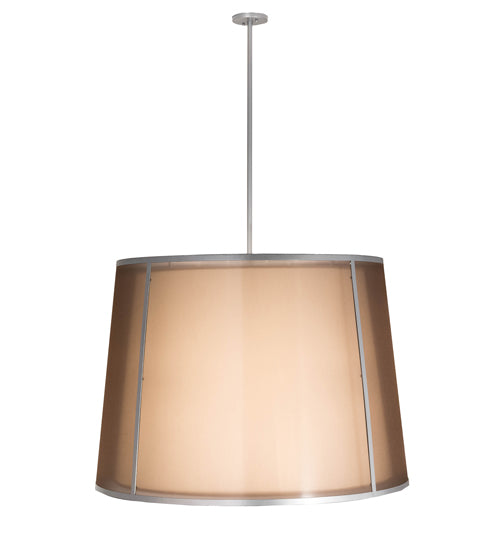 Meyda Lighting Cilindro 42" 4-Light Wheel Silver Textrene Tapered Pendant Light With Brown Textralite & Eggshell Textrene Shade
