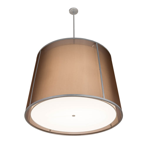 Meyda Lighting Cilindro 42" 4-Light Wheel Silver Textrene Tapered Pendant Light With Brown Textralite & Eggshell Textrene Shade