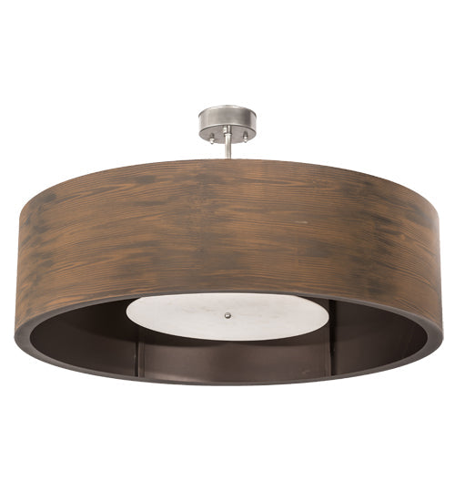 Meyda Lighting Cilindro 42" 6-Light Armoire Hickory Wood Grain Pendant Light With White Statuario Idalight Shade Glass