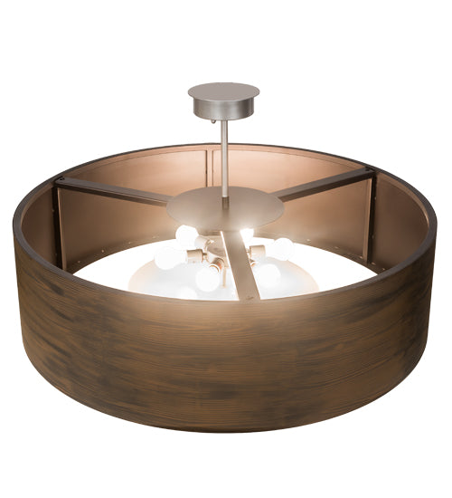 Meyda Lighting Cilindro 42" 6-Light Armoire Hickory Wood Grain Pendant Light With White Statuario Idalight Shade Glass
