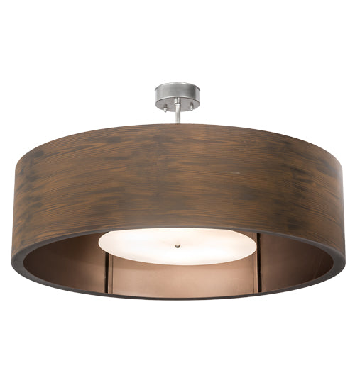Meyda Lighting Cilindro 42" 6-Light Armoire Hickory Wood Grain Pendant Light With White Statuario Idalight Shade Glass