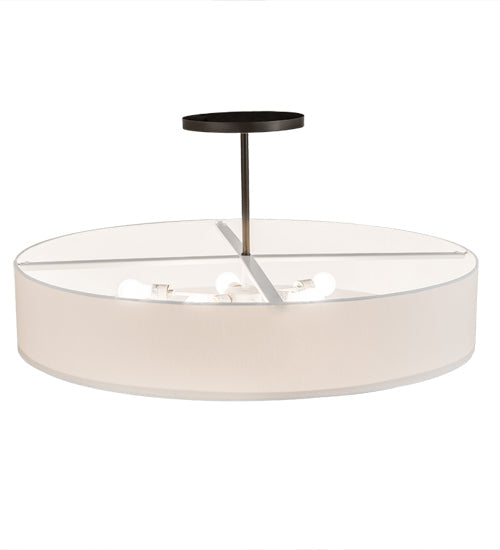 Meyda Lighting Cilindro 42" 6-Light Bronze Semi-flush Mount Light With Beige Eggshell Textrene & White Statuario Idalight Shade
