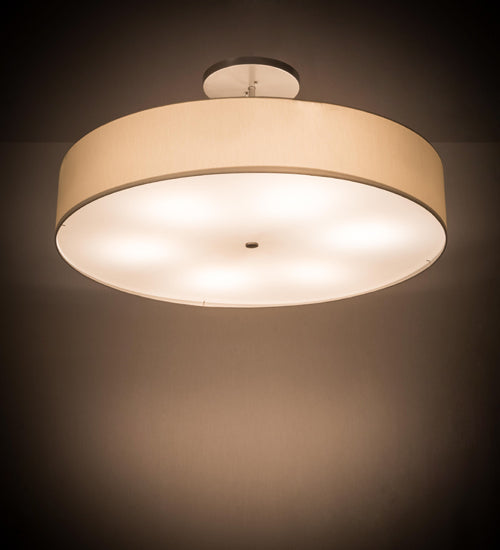 Meyda Lighting Cilindro 42" 6-Light Nickel Semi-flush Mount Light With Beige Eggshell Textrene & White Statuario Idalight Shade