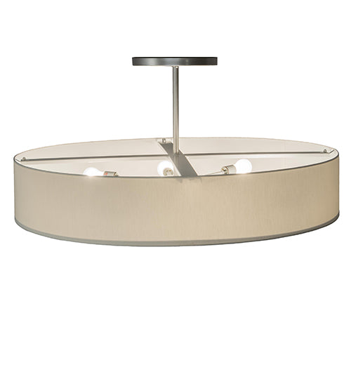 Meyda Lighting Cilindro 42" 6-Light Nickel Semi-flush Mount Light With Beige Eggshell Textrene & White Statuario Idalight Shade