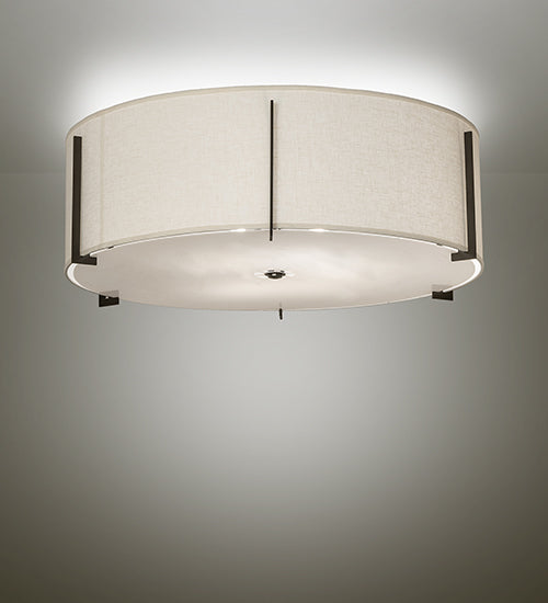 Meyda Lighting Cilindro 42" 6-Light Timeless Bronze Structure Flush Mount Light With Off White Styrene & Statuario Shade