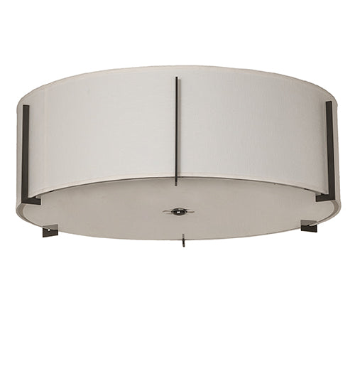 Meyda Lighting Cilindro 42" 6-Light Timeless Bronze Structure Flush Mount Light With Off White Styrene & Statuario Shade