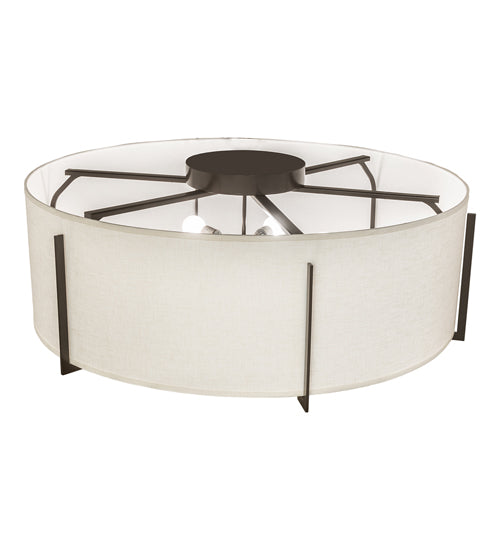 Meyda Lighting Cilindro 42" 6-Light Timeless Bronze Structure Flush Mount Light With Off White Styrene & Statuario Shade