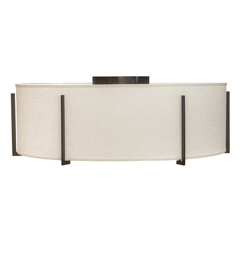 Meyda Lighting Cilindro 42" 6-Light Timeless Bronze Structure Flush Mount Light With Off White Styrene & Statuario Shade
