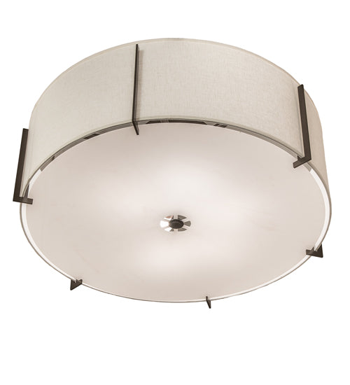 Meyda Lighting Cilindro 42" 6-Light Timeless Bronze Structure Flush Mount Light With Off White Styrene & Statuario Shade