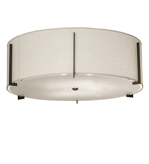 Meyda Lighting Cilindro 42" 6-Light Timeless Bronze Structure Flush Mount Light With Off White Styrene & Statuario Shade