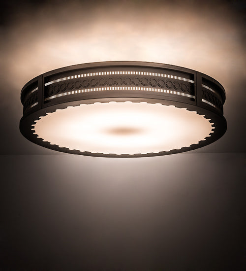 Meyda Lighting Cilindro 42" 8-Light Bronze Metallic Circleline Flush Mount Light With White Statuario Idalight Shade Glass