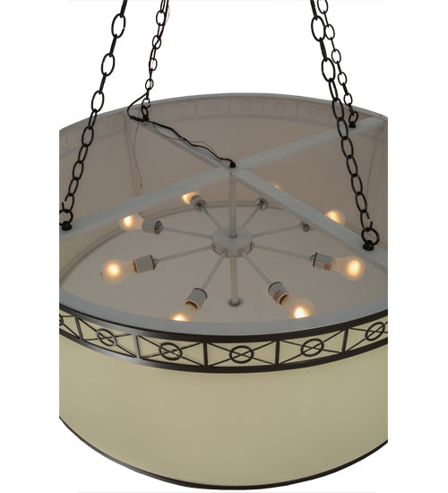 Meyda Lighting Cilindro 42" 8-Light Timeless Bronze Circle X Pendant Light With Cream Textrene Shade