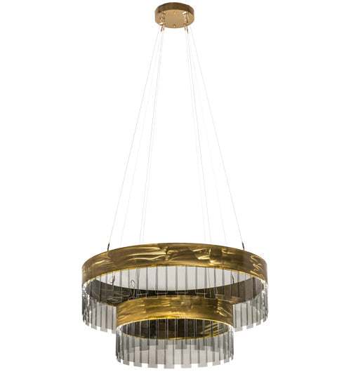 Meyda Lighting Cilindro 43" 2-Tier LED Brass Illusion Pendant Light With Transparent Smoke Shade Glass
