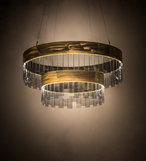Meyda Lighting Cilindro 43" 2-Tier LED Brass Illusion Pendant Light With Transparent Smoke Shade Glass