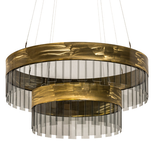 Meyda Lighting Cilindro 43" 2-Tier LED Brass Illusion Pendant Light With Transparent Smoke Shade Glass