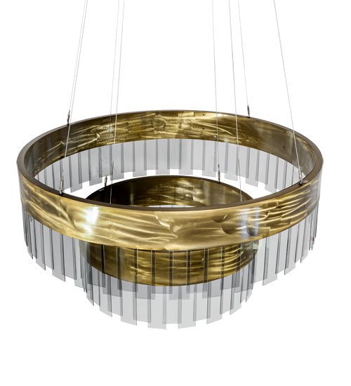 Meyda Lighting Cilindro 43" 2-Tier LED Brass Illusion Pendant Light With Transparent Smoke Shade Glass