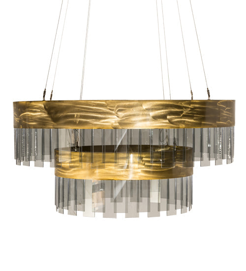 Meyda Lighting Cilindro 43" 2-Tier LED Brass Illusion Pendant Light With Transparent Smoke Shade Glass