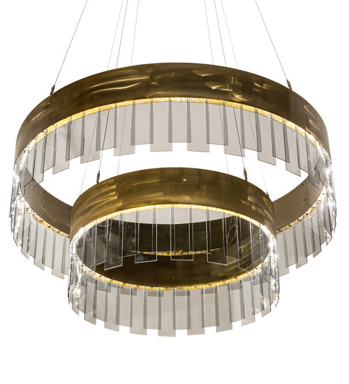 Meyda Lighting Cilindro 43" 2-Tier LED Brass Illusion Pendant Light With Transparent Smoke Shade Glass