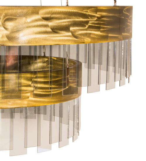 Meyda Lighting Cilindro 43" 2-Tier LED Brass Illusion Pendant Light With Transparent Smoke Shade Glass