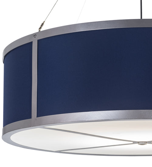 Meyda Lighting Cilindro 43" 4-Light Nickel Pendant Light With Blue & White Textrene Shade