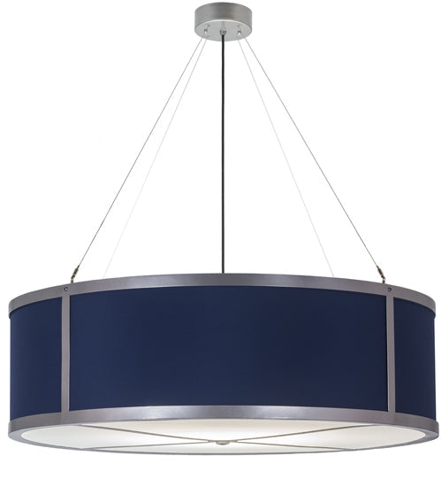 Meyda Lighting Cilindro 43" 4-Light Nickel Pendant Light With Blue & White Textrene Shade