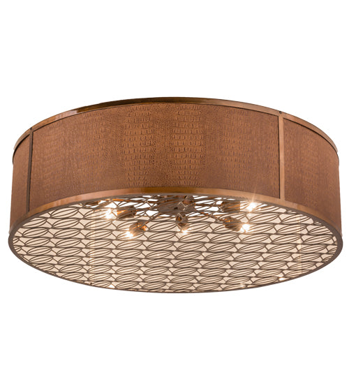 Meyda Lighting Cilindro 44" 10-Light Transparent Copper Flush Mount Light With Copper Alligator Skin-Like Shade