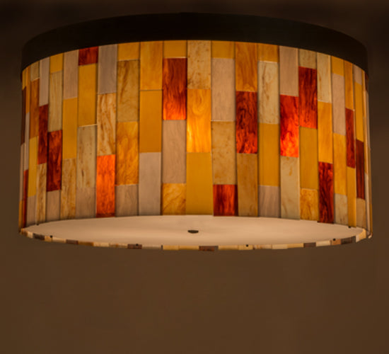 Meyda Lighting Cilindro 47" 6-Light Oil Rubbed Bronze Calico Flush Mount Light With Calico Idalight Panels Shade